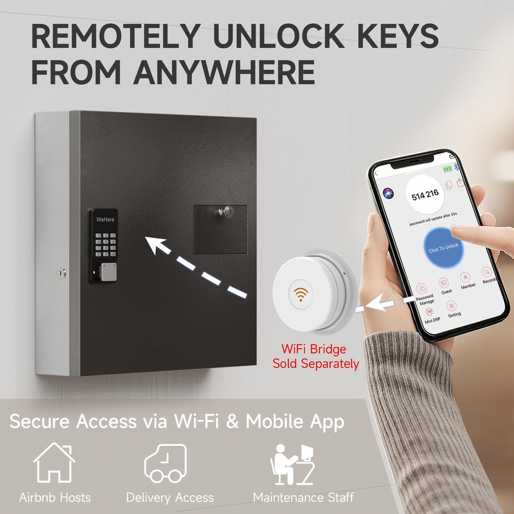 Lock Box 56 Keys with App Unlock, One-Time Passcodes, Remote Unlock WiFi Bridge