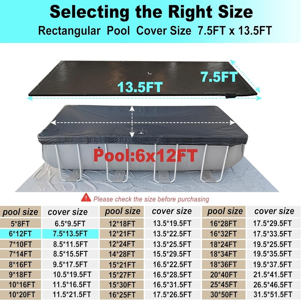 6x12Ft Rectangular Pool Cover with Side Storage for Oval and Rectangular Abov...