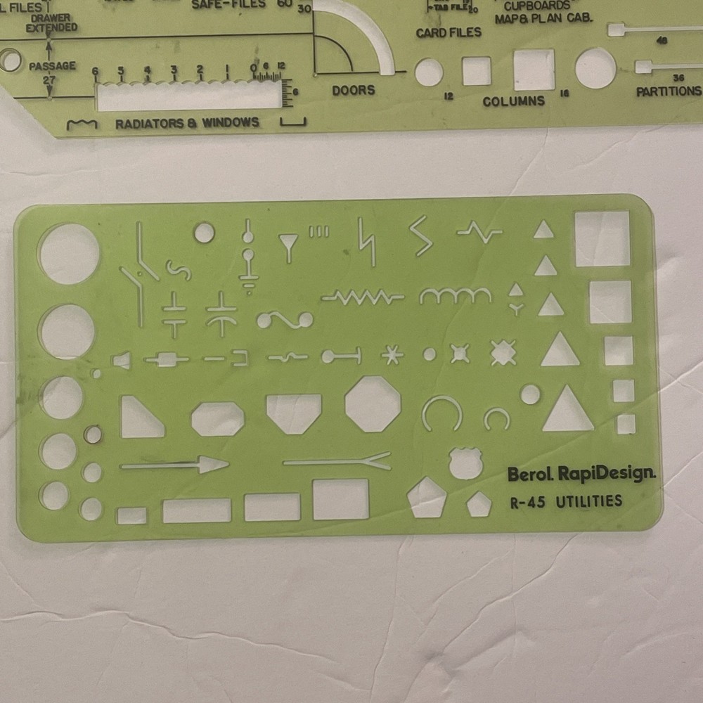 6 Berol RapiDesign stencil template UTILITIES FLOW CHART office plan circles