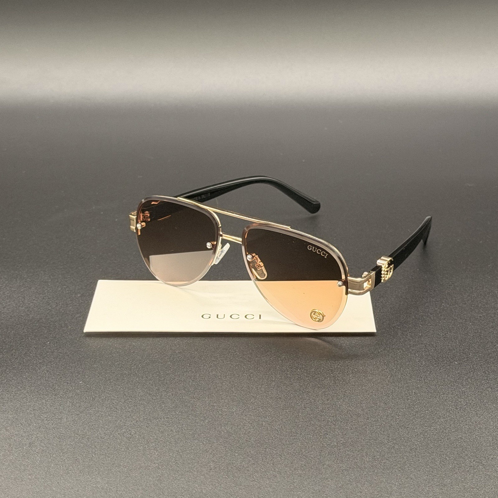 Gucci GG1220S Sunglasses Black Brown Pink Gold Frame Ships Same Day