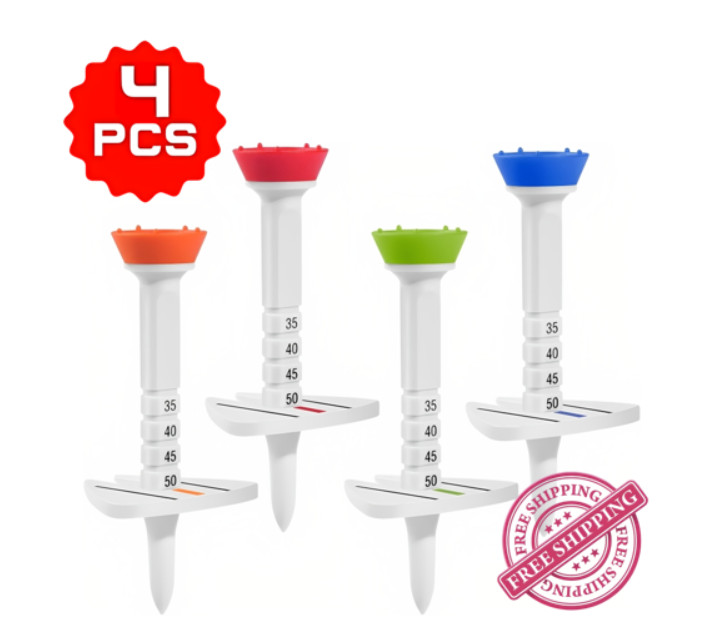 4 PCS Adjustable Golf Tee | Unbreakable Plastic | 5 Height Settings | Triangular