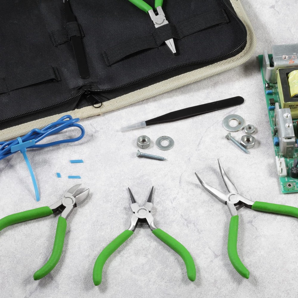 Mini Pliers Set with Case - 5pcs Including Flat, Round, Bent, Diagonal, Long ...