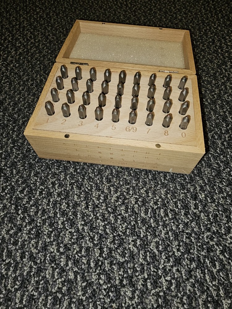 METAL ALPHANUMERIC STAMPS with WOODEN ORGANIZING BOX