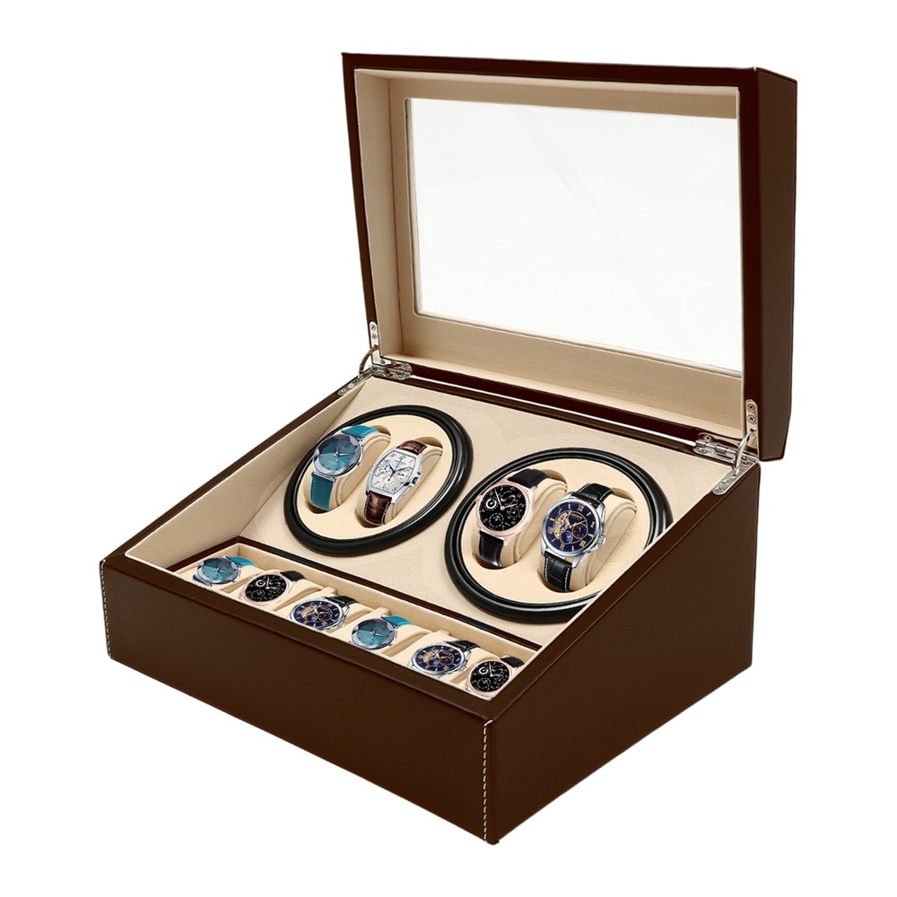 4+6 Automatic Watch Box Automatic Rotation Watch Display Storage Box Cage Brown
