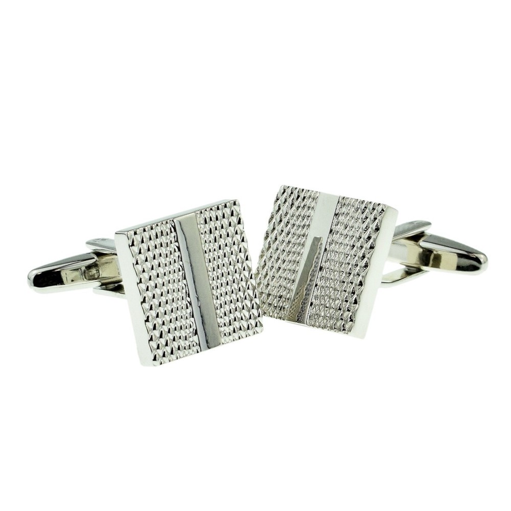 Square Patterned Rhodium Plated Cufflinks Presented in a Box - X2AJ187
