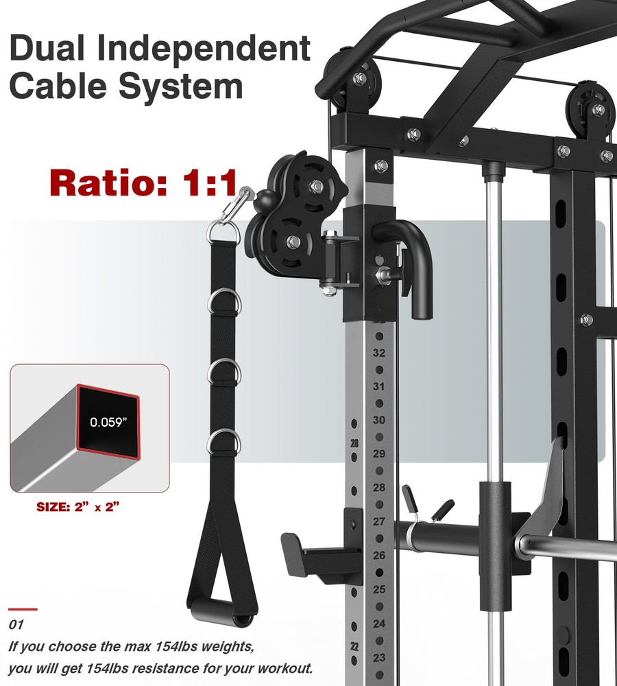 Smith Machine with Weight Stacks Multi Function Home Gym System Power Cage Rack