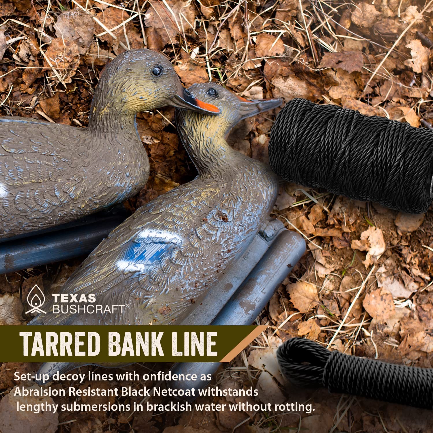 Texas Bushcraft Tarred Bank Line Twine - #36 Black Nylon String for Fishing,