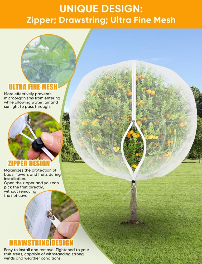 Fruit Tree Netting for Cicadas - with 2Pcs 8Ftx5.3Ft Zipper&Drawstring Protec...