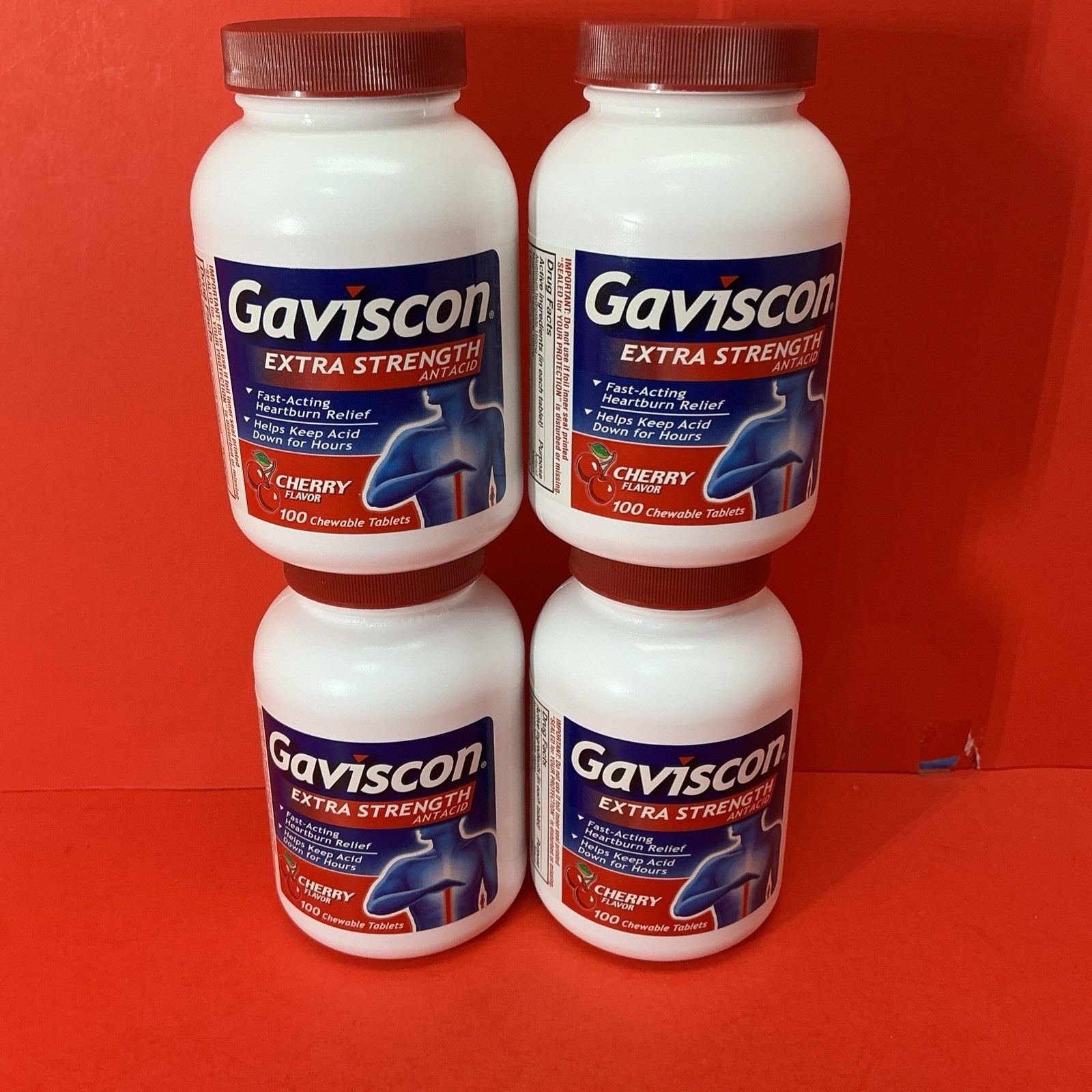 4-pack Gaviscon EXTRA Strength CHERRY Chewable Antacid Tablets 100ct (01/2027)