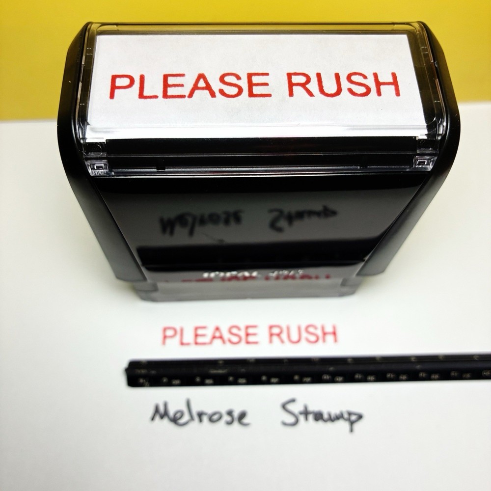 Please Rush Rubber Stamp Red Ink Self Inking Ideal 4913