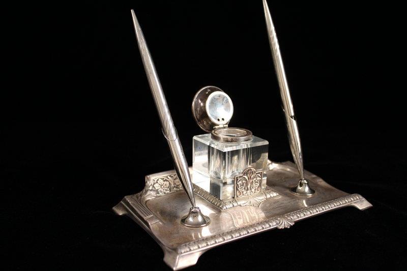 Striking Antique German silver Inkstand, 19th c.