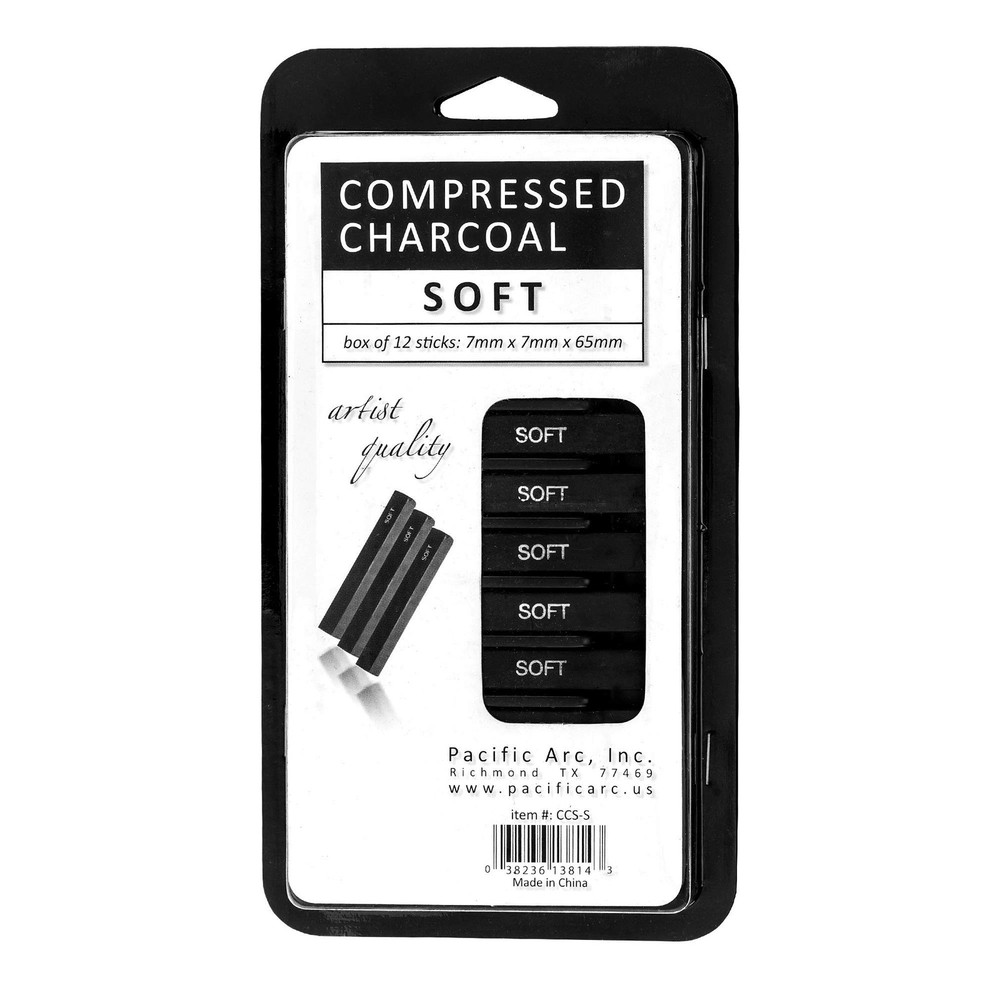 Pacific Arc Compressed Charcoal Sticks Soft 12 Pack for Drawing, Sketching, a...