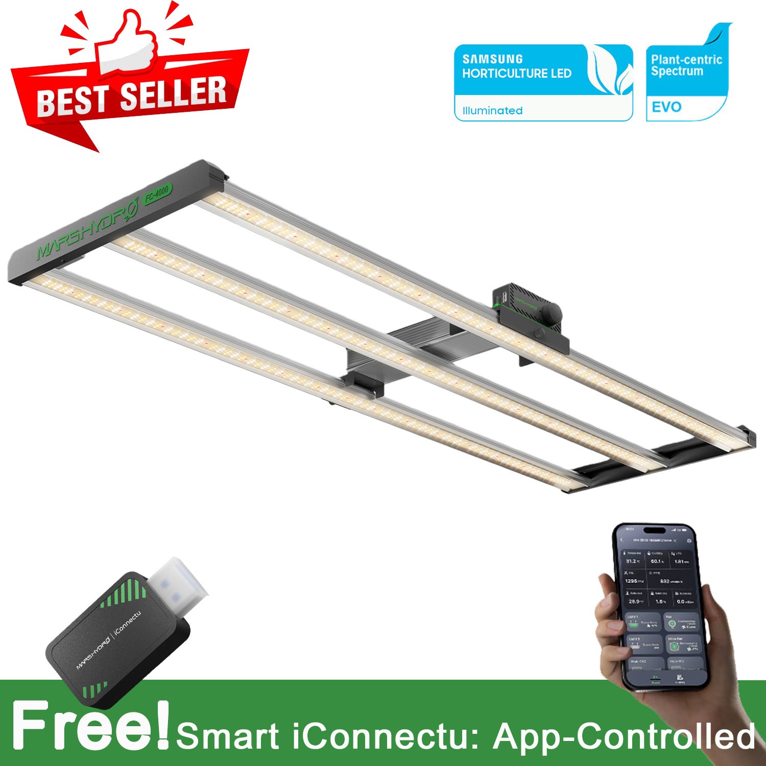 Mars Hydro FC 4000 Samsung LM301H EVO Commercial Bar LED Grow Light, 320W, 4x2ft