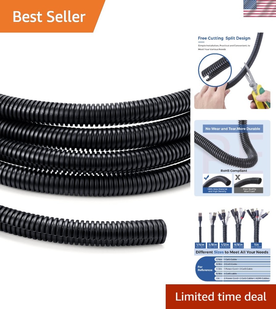 Compact 10ft Black Wire Conduit - Split Design for Easy Cable Management