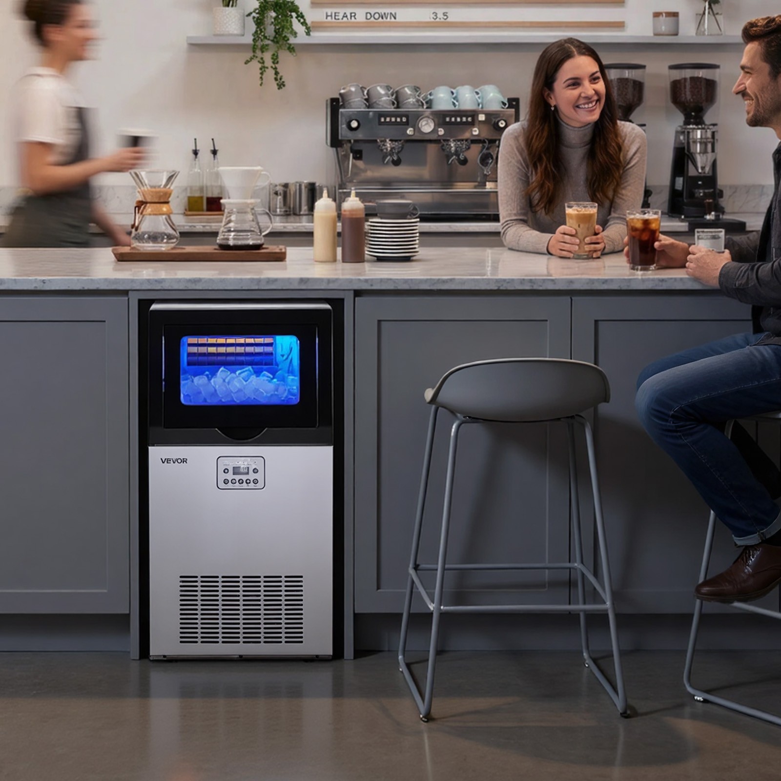 VEVOR Commercial Ice Maker 120 lbs/24h Ice Machine 30 lbs Storage Bar Restaurant