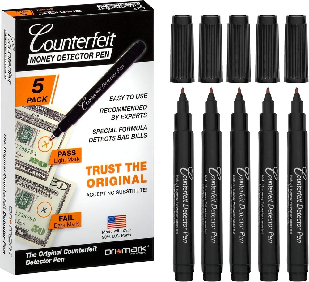 Durable 5-Pack Counterfeit Bill Tester Pens - Fast Detection & Prevention