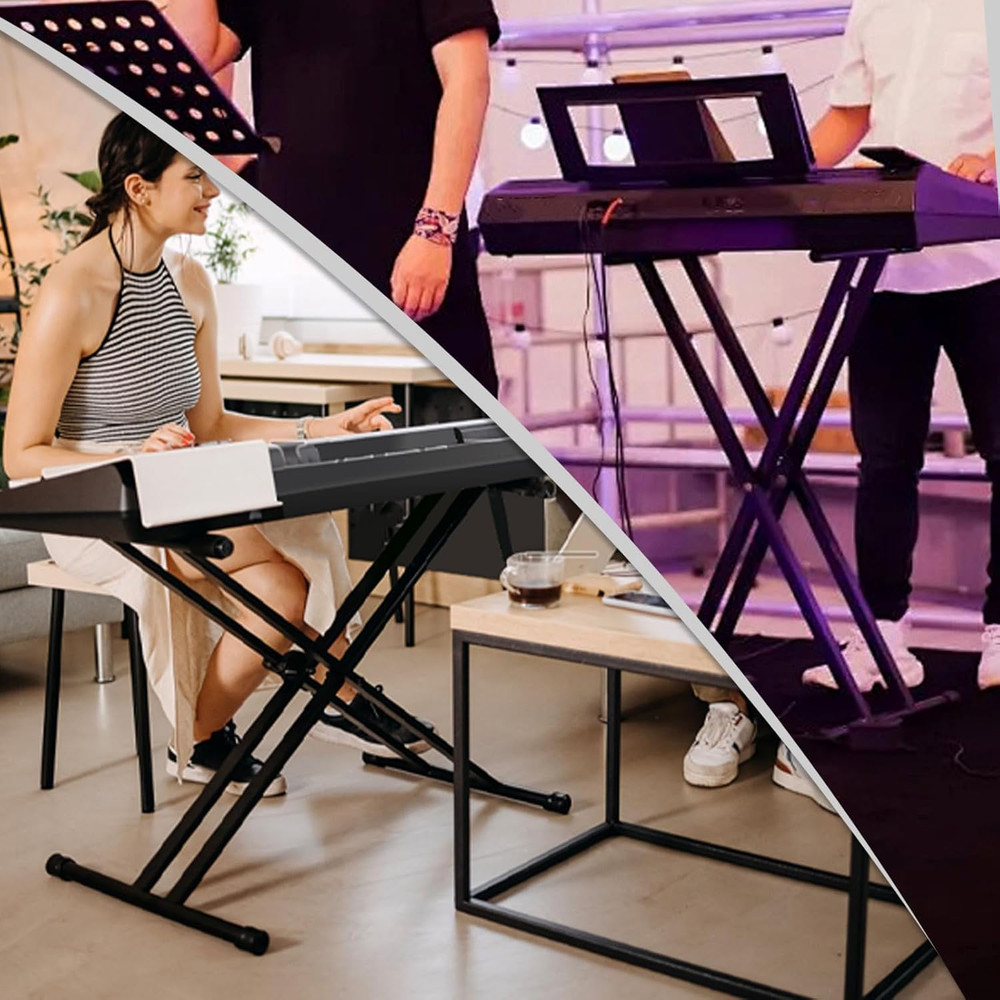 Keyboard Stands and Bench Set, Heavy Duty Double-X Keyboard Stand, Adjustable Di
