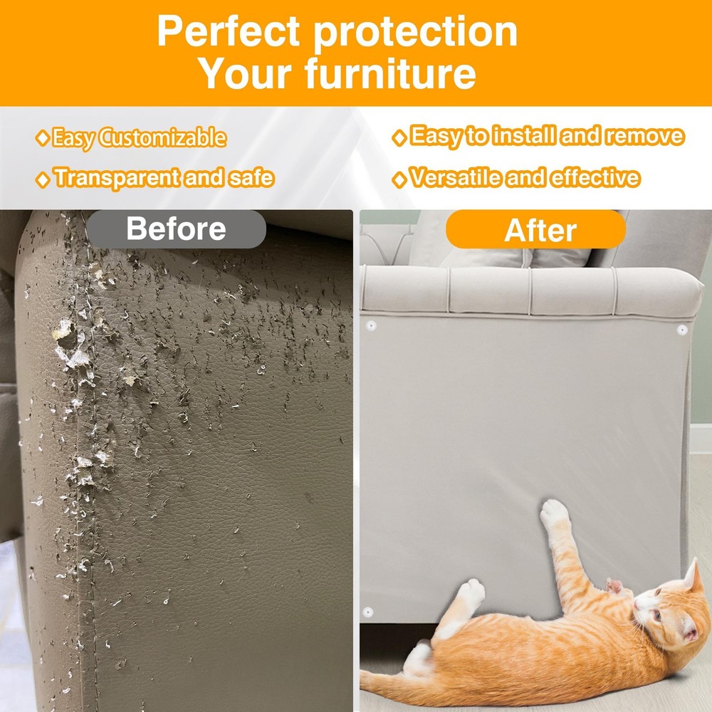Anti Cat Scratch Furniture Protector - 12 Pack, Clear Couch Protector from Ca...