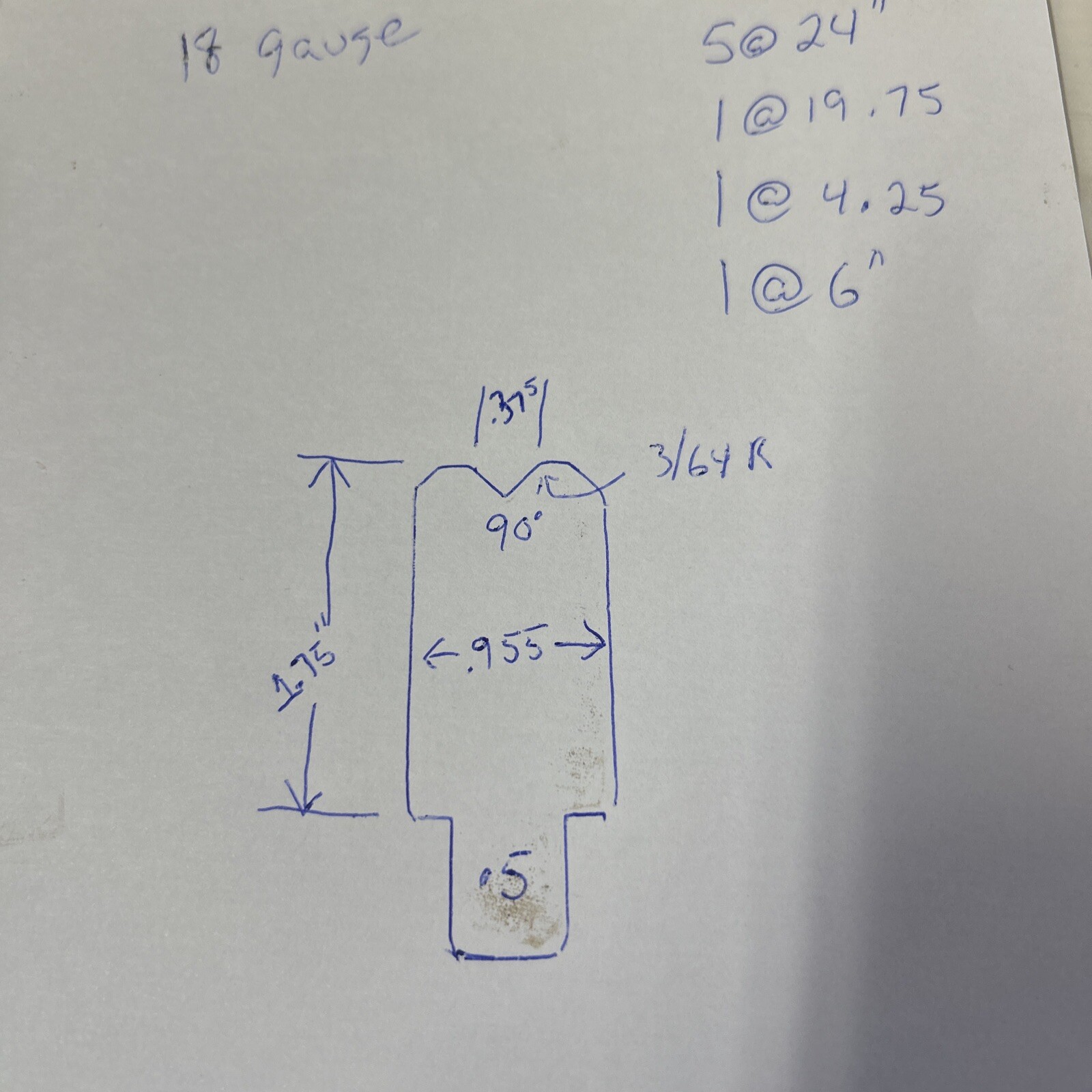 3/8” V Opening Bottom Die, 2’-12’ Long, 18 Gauge Bottom Die, .375”v, No.2-3/8”.