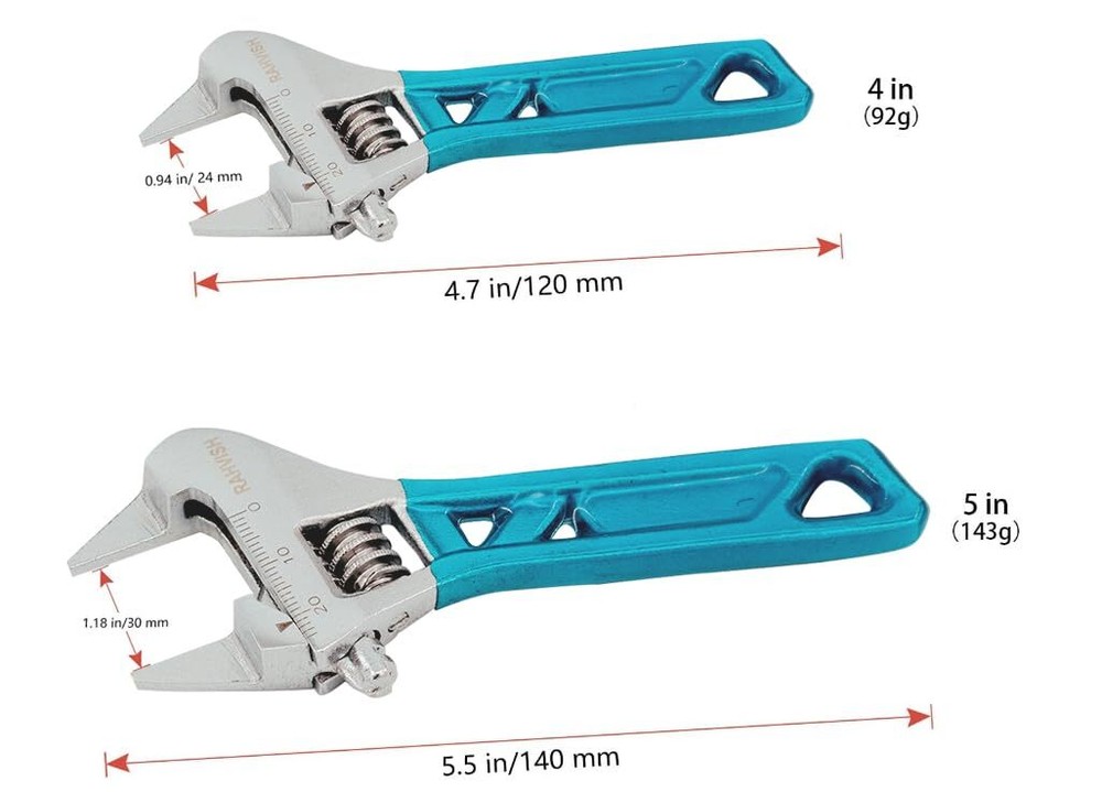 Extra Slim Jaw 4-Inch Adjustable Wrench Silver