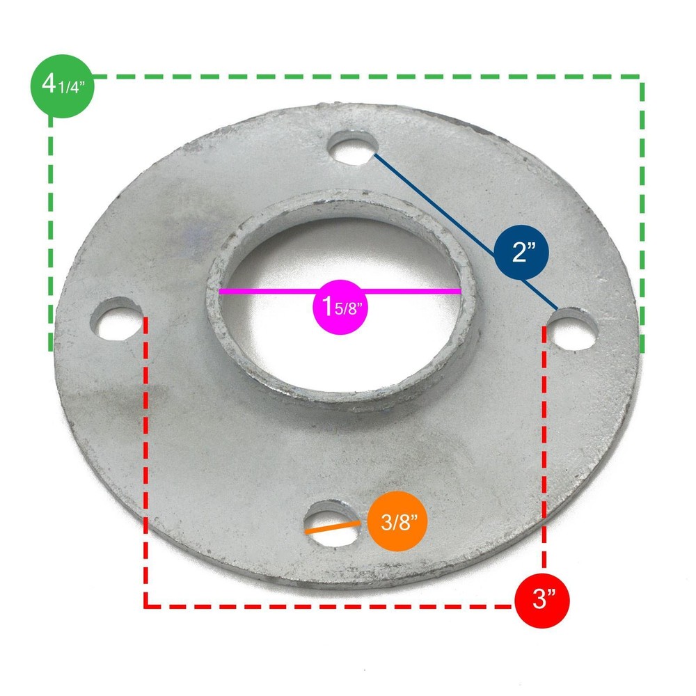 Chain Link 1 5/8" Weldable Surface Mount Floor Flange - Round Disk Flange