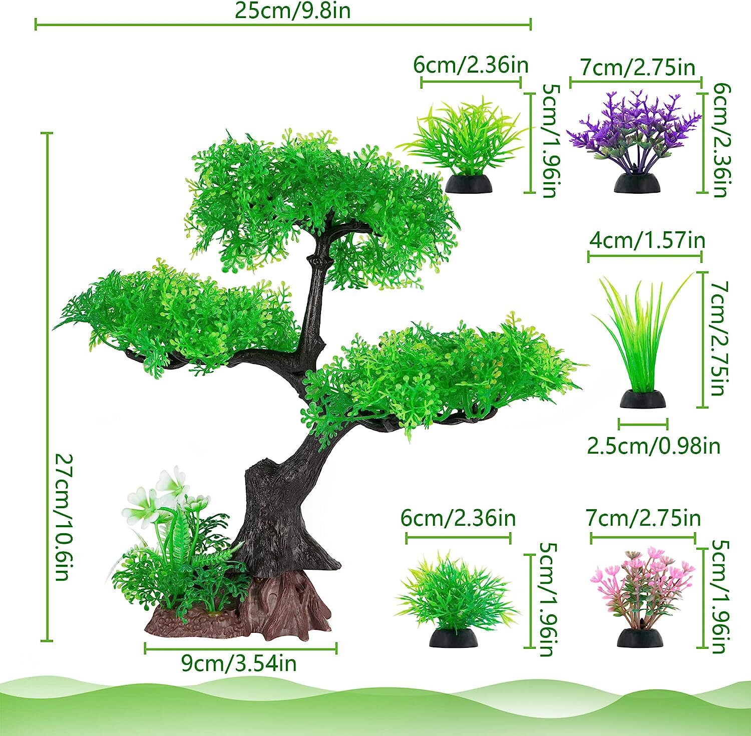 Aquarium Artificial Plants Cherry Blossom Tree & Grass Fish Tank Decor Set Kit