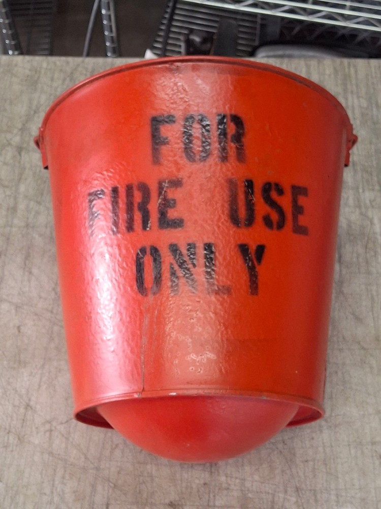 Vintage Wheeling Galvanized Fire Fireman Firefighter Bucket w/ Round Bottom