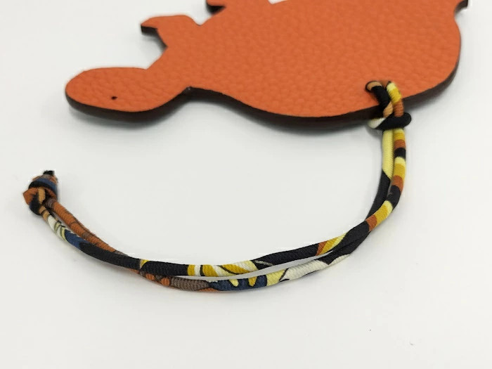 HERMES Charm Petit Ash Turtle Leather Orange Navy Authentic From Japan