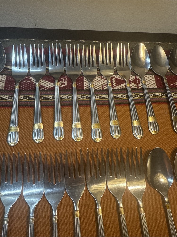 Alco ACV5 Gold Accent Stainless Glossy Flatware 42 Pc Set