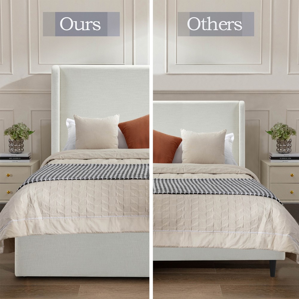 Carmen Upholstered Wingback Bed / Upholstered Platform Bed Frame / 52" High He