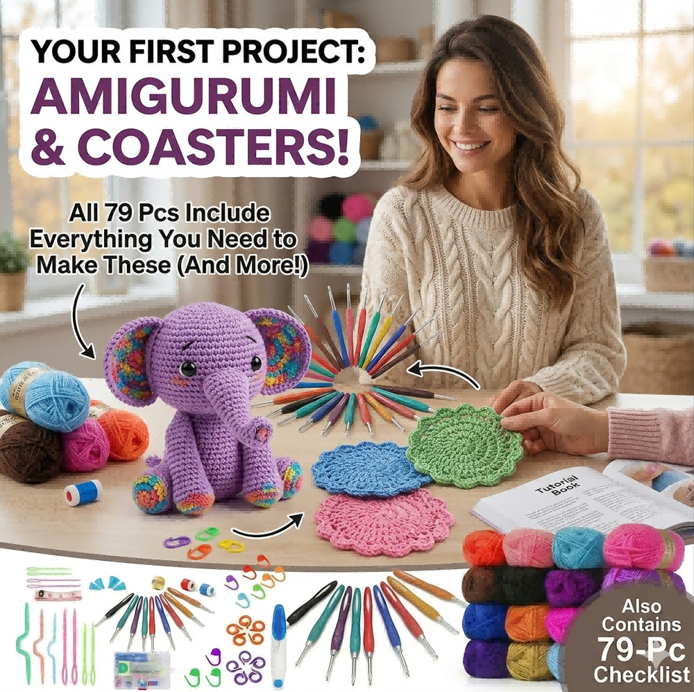 Complete Beginner Crochet Kit with Yarn Hooks Accessories & Storage Bag