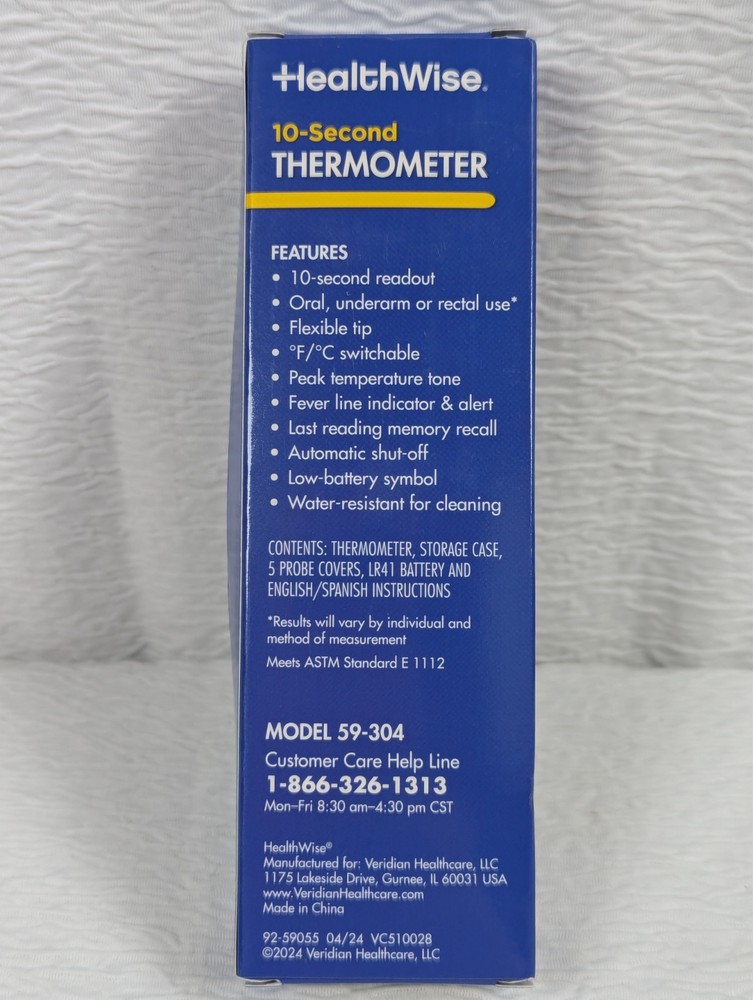 HealthWise - 10-Second Digital Thermometer - Line Indicator Storage Case + Cover