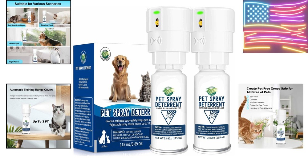 Cat Spray Deterrent System [ 2 Pack ] Cat Deterrent Spray, Motion Activated P...