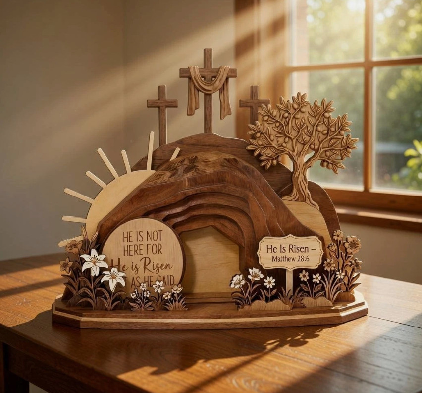 Empty Tomb Easter Decor, He Is Risen Resin Figurine,Resurrection Sunday Tabletop