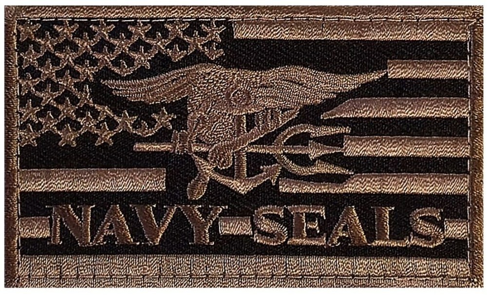 US Navy Seal Trident USA Flag Tactical Patch - 2PC HOOK BACKING 3.5"x2"