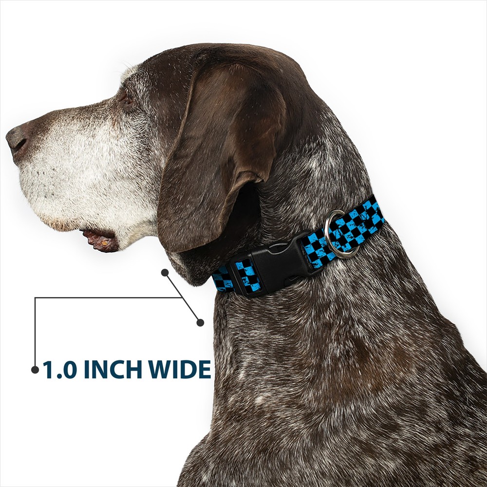 Plastic Clip Collar Checker Weathered Black/Turquoise Large 15-24"