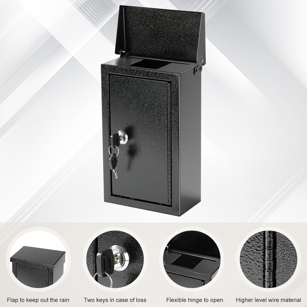 Wall-Mounted Key Drop Box with Key Lock, Metal Mailbox