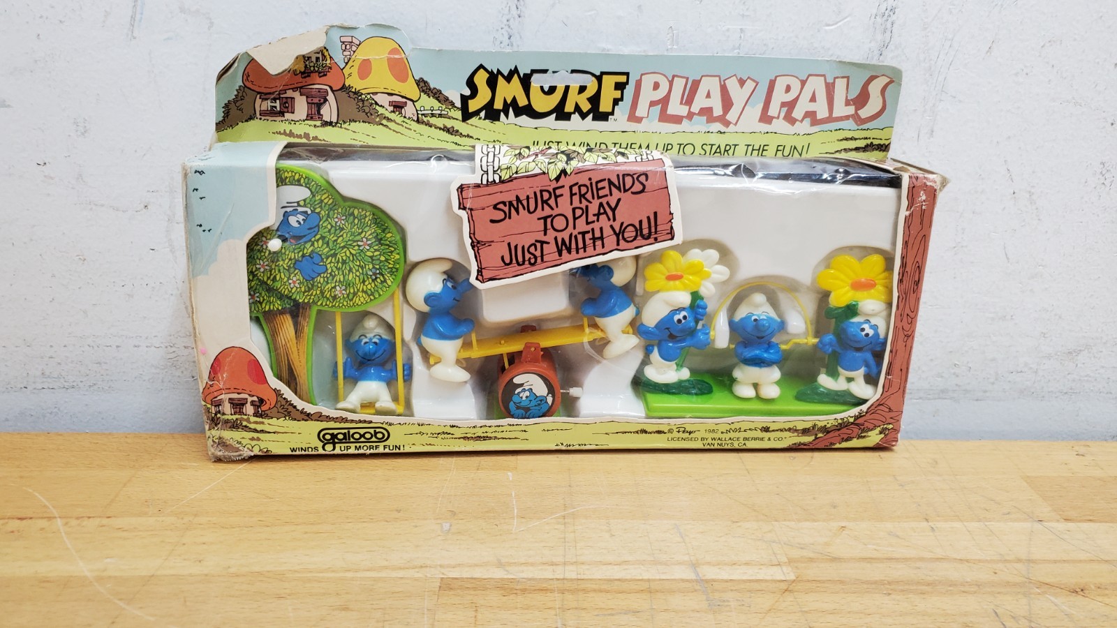 Vintage 80s Galoob Smurf Wind-Up Walking Toy Set 1982 * READ*