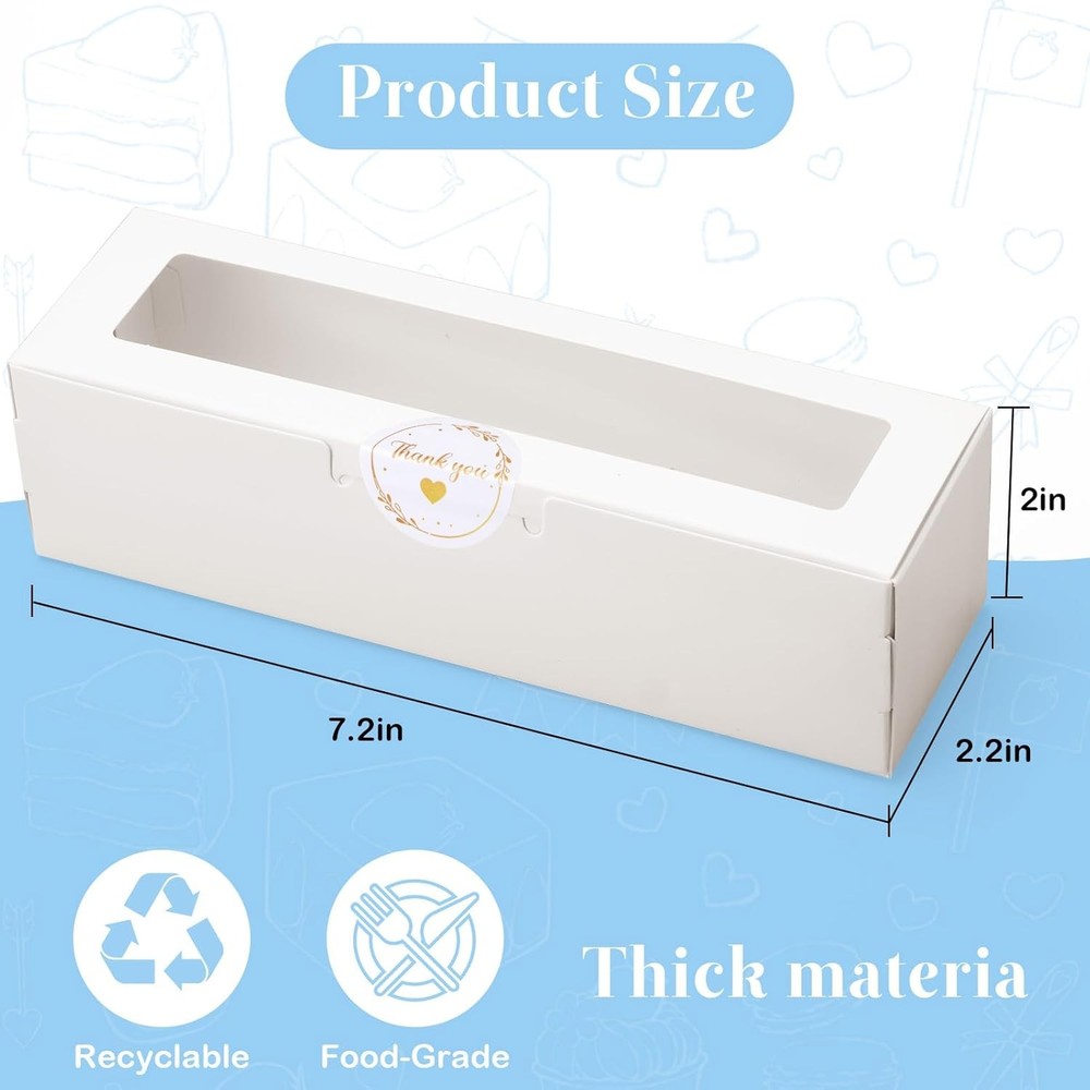 20 Pack Macaron Boxes with Window - 7.3X2X2 in Macaron Packaging Containers Hold