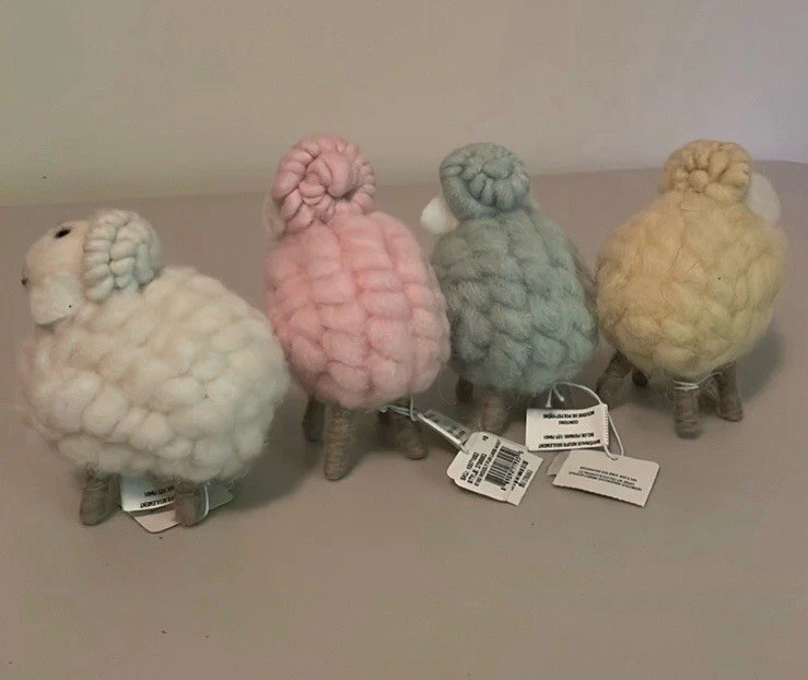 Pier 1 One Imports Set Of 4 Easter Wool Sheep Pastel Lambs Spring Decor