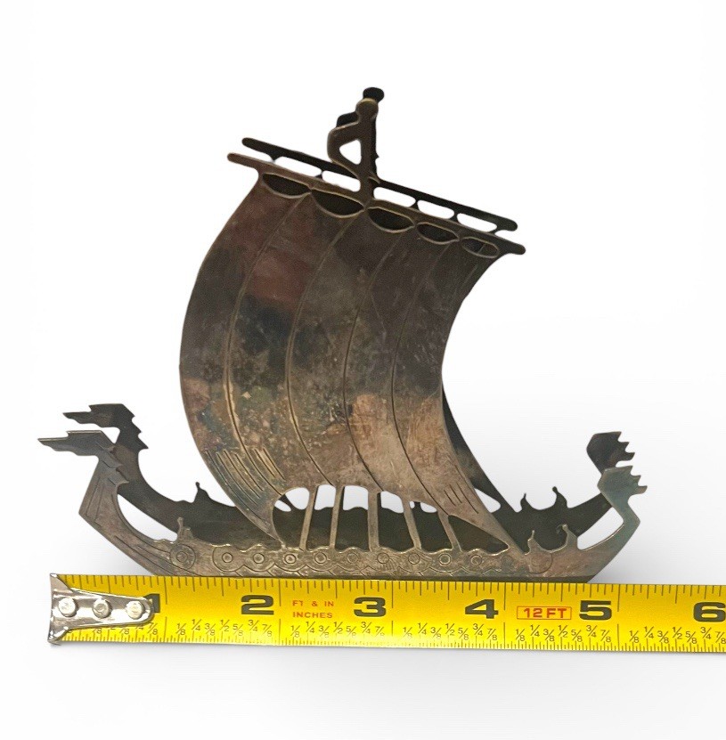 RARE / HTF - Art Deco Swedish Scandinavian Silverplate Viking Ship Letter Holder