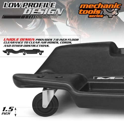 Mechanic Plastic Creeper with Dual Tool Trays, 48" Ergonomic Rolling Black