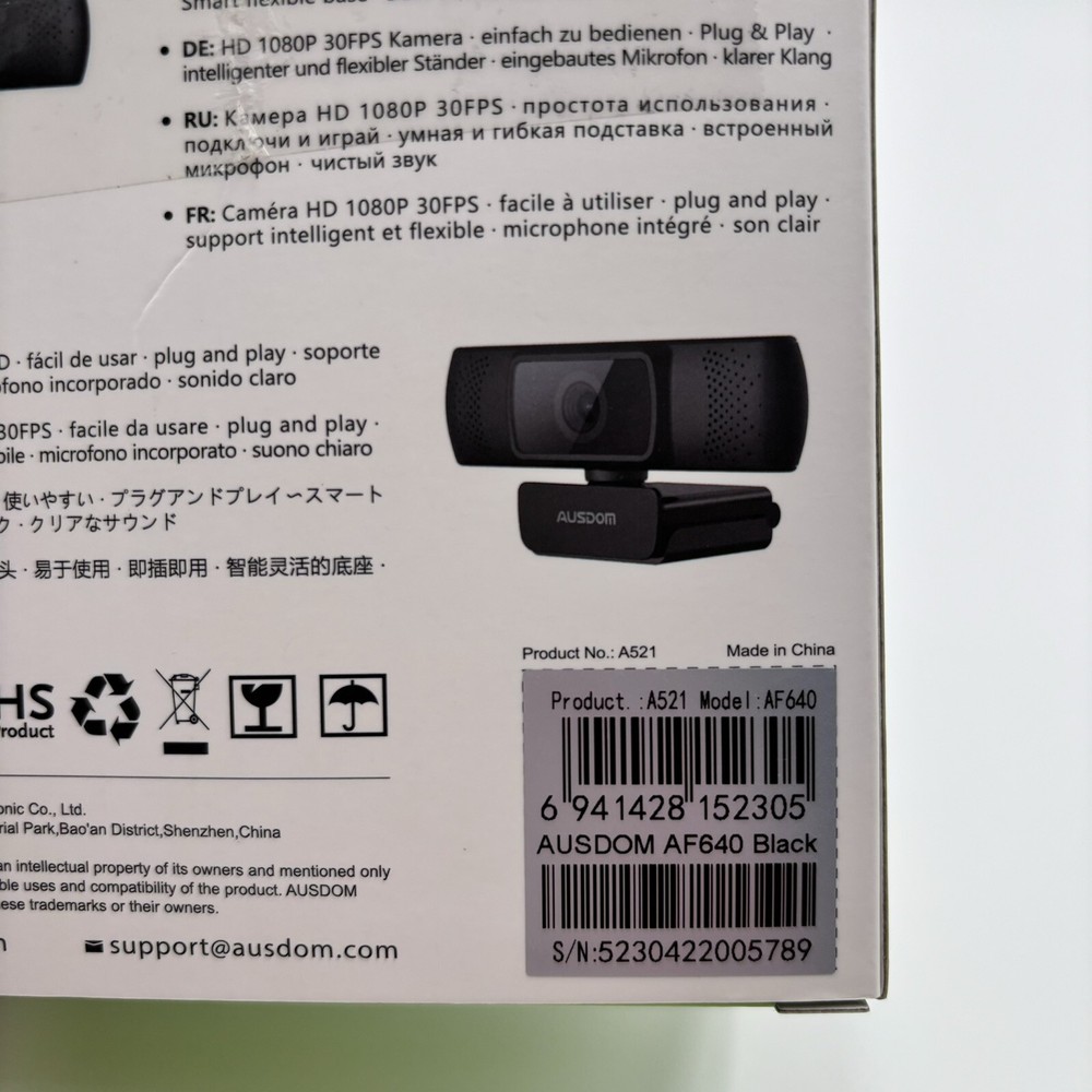 Ausdom HD 1080P Web Camera AF640 - New! Open Box