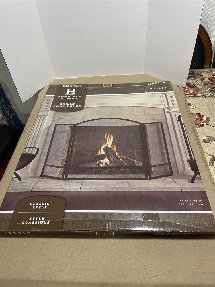 Open Hearth 15951 3-Panel Arch Fireplace Screen Double Bar Black (29.25")