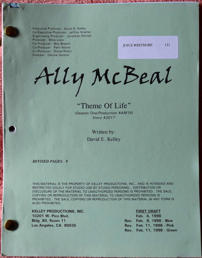 7 Original Ally McBeal Screenplays Scripts Including The Playing Field, Inmates.
