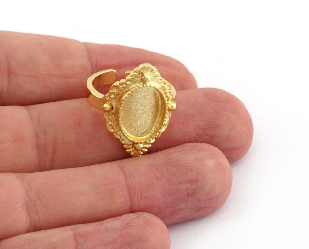 Oval Ring Blank Bezel Adjustable Base Bezel setting Brass silver Gold 5565