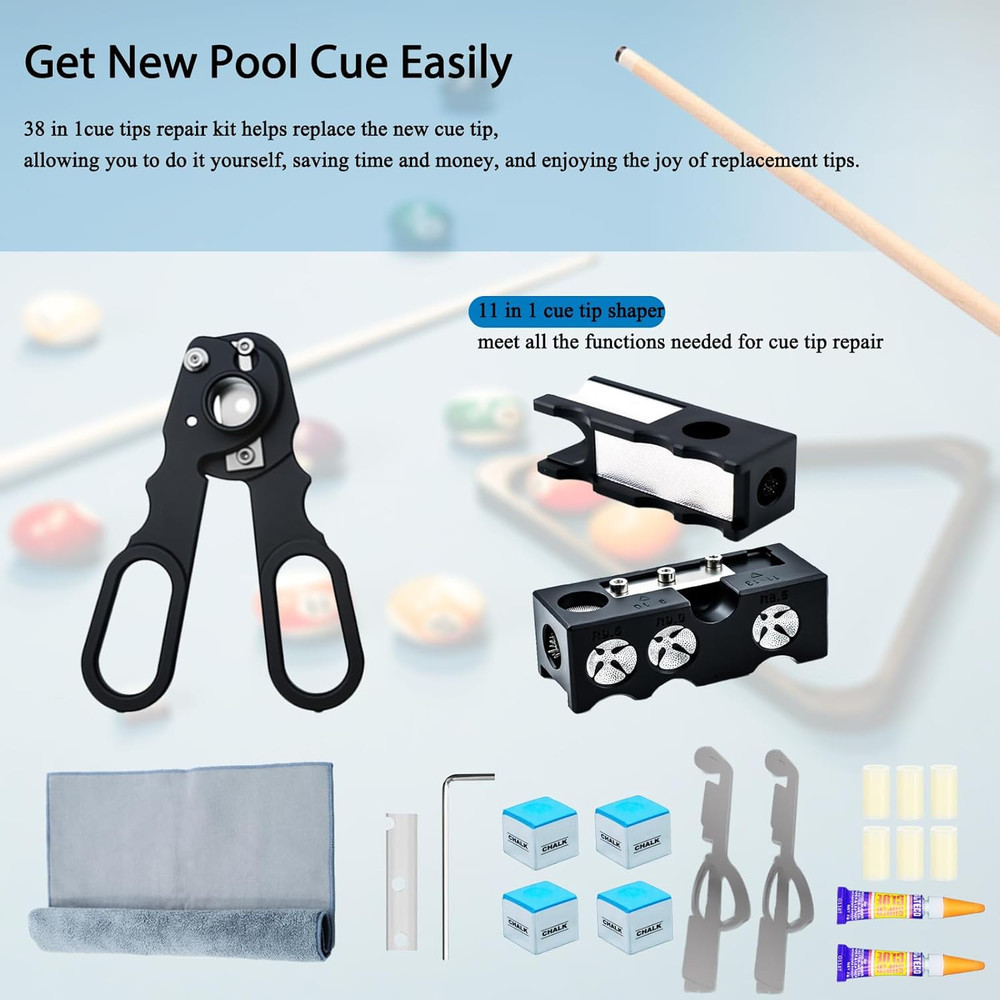 38PCS Pool Cue Tips Replacement Kit, 13Mm Pool Stick Tips Replacement Kit Billia