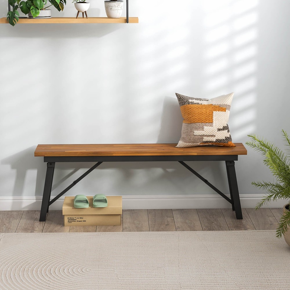 Folding Picnic Bench Set 55" Long Rectangular Wooden Dining Camping BBQ Benches