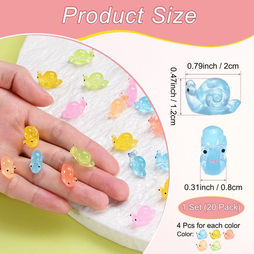 20-Pack Luminous Mini Resin Snail, Tiny Snail Figurines [Multicolor]