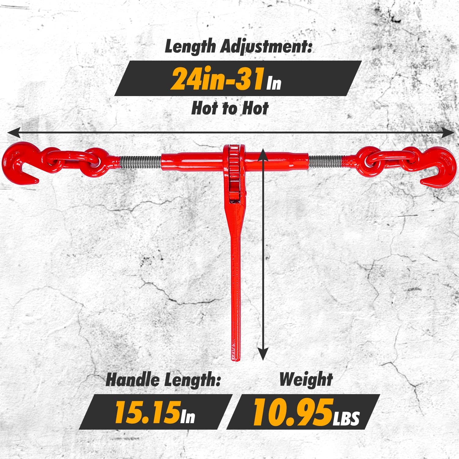 2PCS Ratchet Load Binder Chain and Binder Kit 3/8"-1/2", 10' Chains Hauling